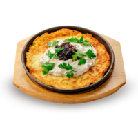 Дерун с грибным соусом и луковым конфитюром